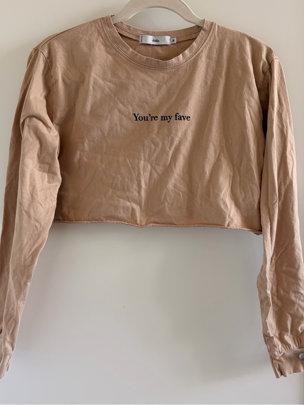 You're My Fave Cropped Long-Sleeve Tee - Tan